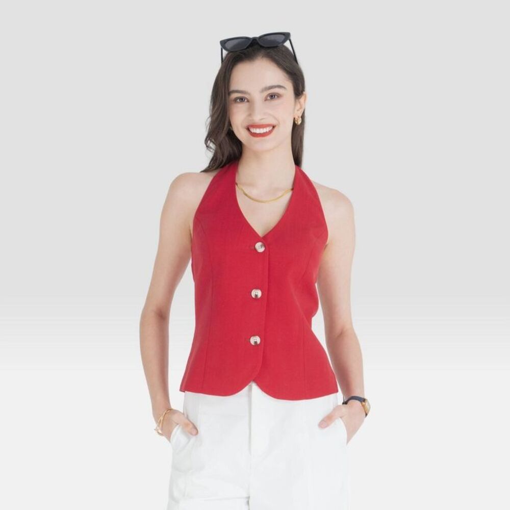 Women's Slim Fit Halter Neck Vest - A New Day Red M